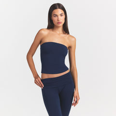 COTTON JERSEY TUBE TOP | NAVY ON A MODEL SIDE VIEW @ | FOCUS: 0.0, 1.0, 0.9