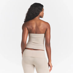 COTTON JERSEY TUBE TOP | STONE ON A MODEL BACK VIEW @ | FOCUS: 0.0, 1.0, 0.9