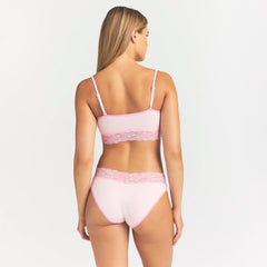 LIGHTWEIGHT COTTON WIDE LACE BRIEF | CHERRY BLOSSOM TONAL ON A MODEL SIDE VIEW @ | FOCUS: 0.0, 1.0, 0.9