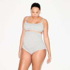 COTTON JERSEY MATERNITY HIGH-WAISTED BRIEF 5-PACK | LIGHT HEATHER GREY ON A MODEL FRONT VIEW @ | FOCUS: 0.0, 1.0, 0.9