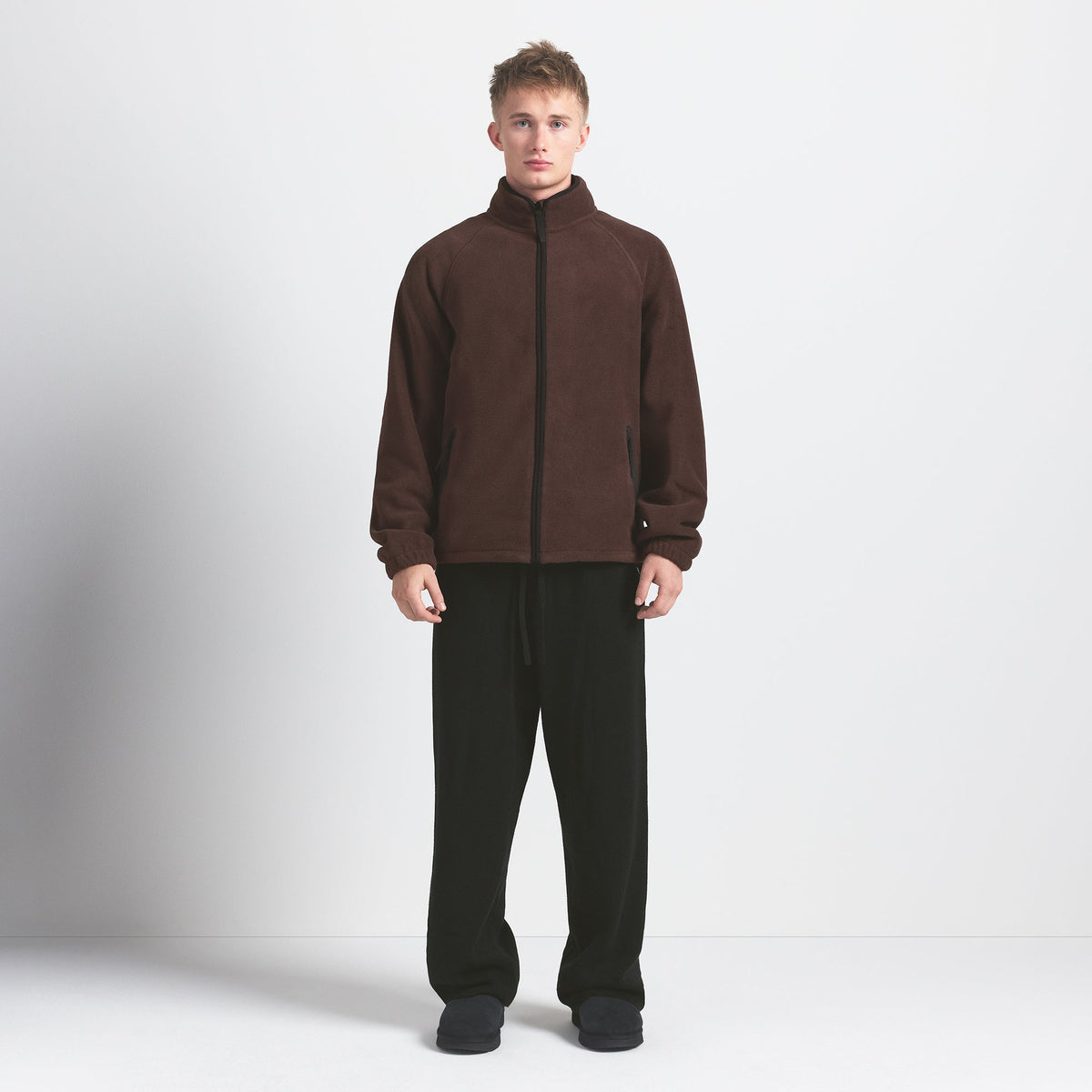 POLAR FLEECE MENS ZIP UP JACKET | ESPRESSO ON A MODEL FRONT VIEW @ | FOCUS: 0.0, 1.0, 0.9