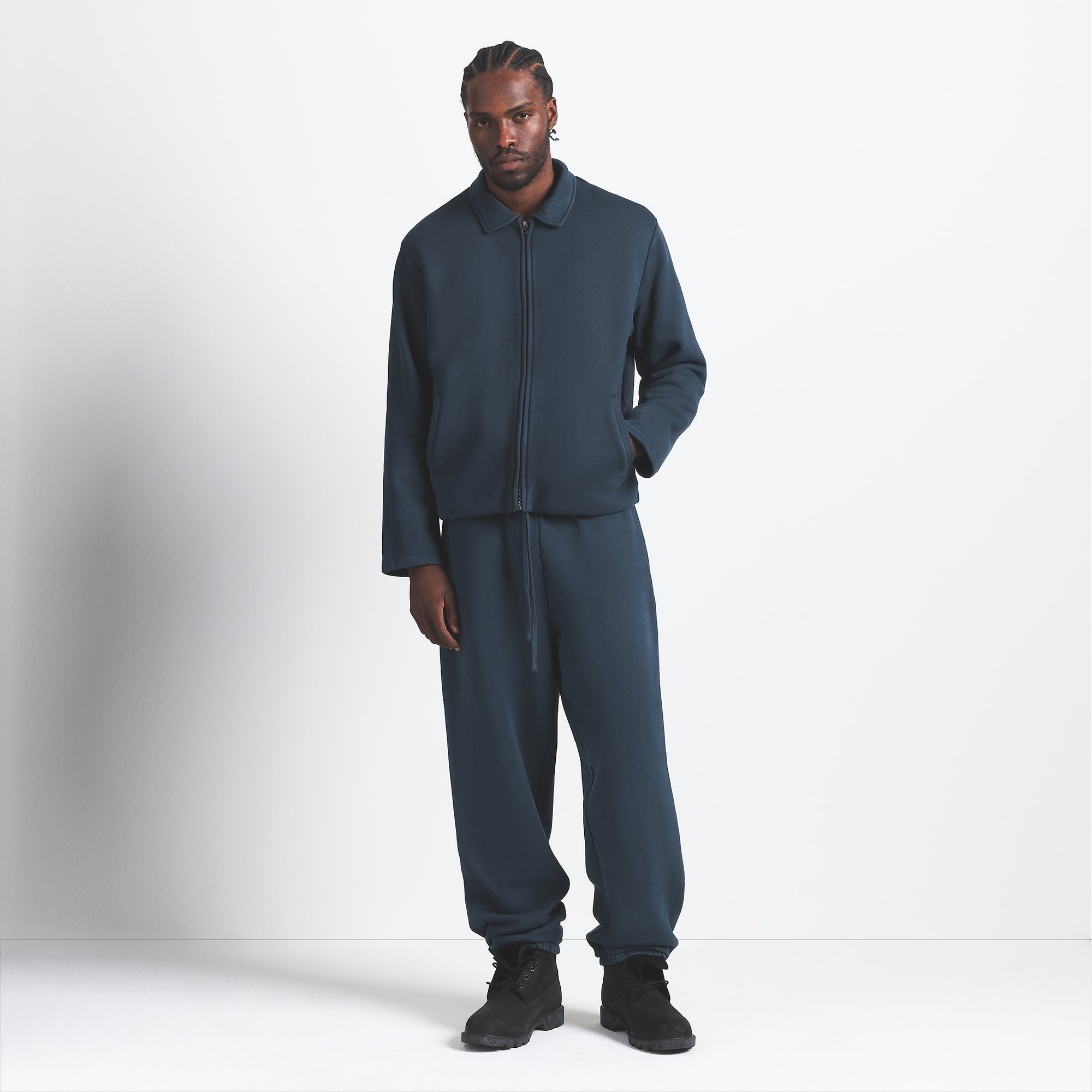 HEAVYWEIGHT FLEECE MENS ZIP UP JACKET | NAVY ON A MODEL FRONT VIEW @ | FOCUS: 0.0, 1.0, 0.9